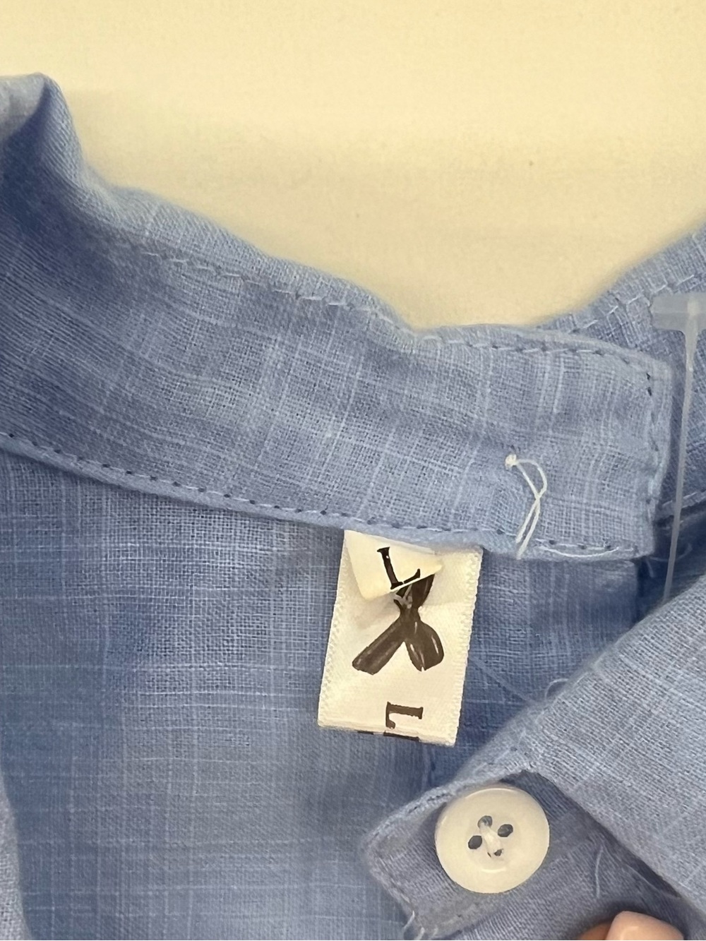 Blue Linen Drop Shoulder Tunic Button Down with Back Button Detail - Picture 4 of 4